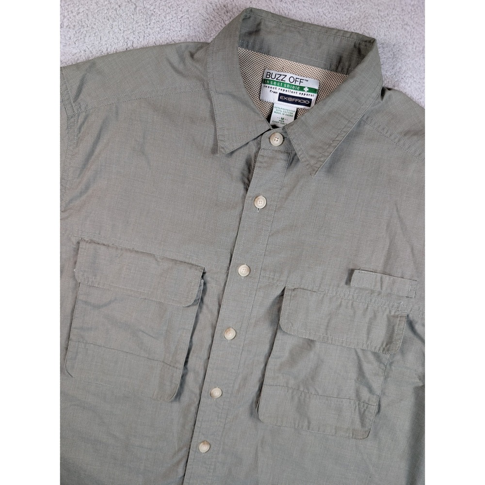 ExOfficio Buzz Off Insect Shield Mens Medium Cactus Green Fishing Shirt E48P